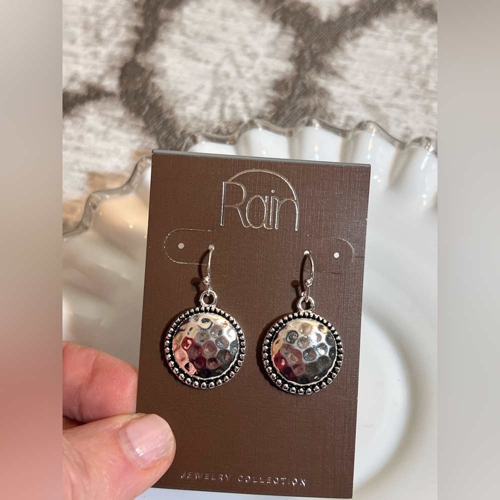 Rain Silver Hammered Dangle Earrings